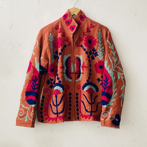 Veste d'hiver en coton Suzani indienne faite à la main, brodée à la main, longueur normale, unisexe, col montant, réversible - Product Image 5