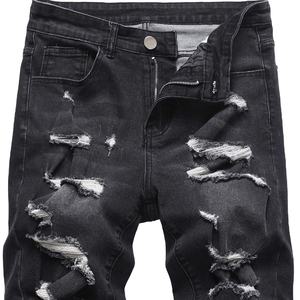 Vêtements d'été pour hommes Short en jean respirant 100% coton Short cargo de marque avec motif déchiré Jeans courts pour hommes - Product Image 1