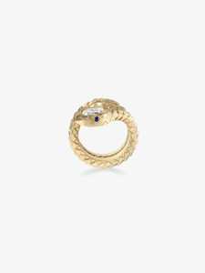 Bague Serpent Diamantée avec Saphirs Bleus de Laboratoire Marquise et Rond, Sertis en clos, Bijou Animalier de Luxe, Or Massif 14k 18k - Product Image 4
