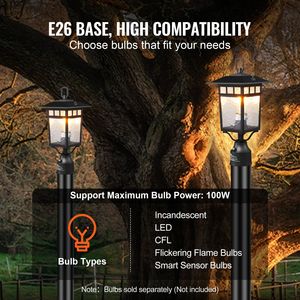 2pcs Dusk-to-Dawn Outdoor Garden Lights 15.75in Pole Pier Mount Lamp Post Fixture - Product Image 4