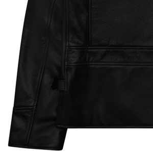 Men’s Black Genuine Leather <b>Trucker</b> <b>Jacket</b> Classic Collar Full Zip Minimalist Design Premium Casual Fashion Outerwear - Product Image 4