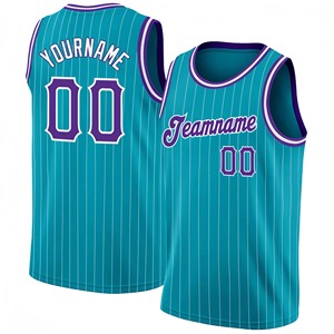 Maillot de basketball personnalisé noir à rayures fines, bordure rose et bleue, imprimé par transfert thermique sur le devant, débardeur unisexe adulte durable et respirant - Product Image 4