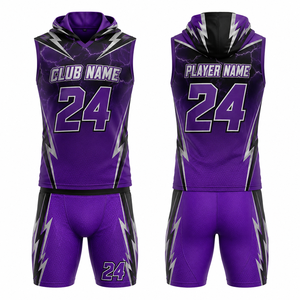 Ensemble de maillot de basket-ball en sublimation violet MEGAMAPLE, sweat-shirt, short, numéro 24, adultes, unisexe, respirant, spandex, uniforme sans couture - Product Image 1
