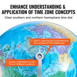 8-Inch World Globe Stand Precise Time Zones 360 Degree Spinning Globe for Kids' Educational Geographic Studies <b>Geography</b> - Product Image 3