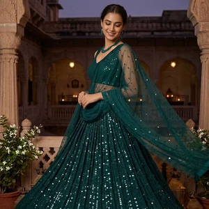 Lehenga Choli Dupatta de Diseño Indio Elegante para Mujer, Inspirado en Bollywood, para Bodas y Fiestas, en Faux Georgette de Secado Rápido, Gran Venta - Product Image 1