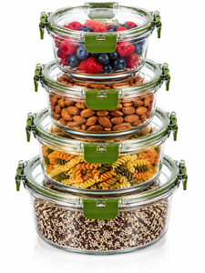 Round PET Food Storage Containers 4-Piece Clip-On Lids Airtight Stackable Microwave & Dishwasher Safe Luxury Design Kitchen Use - Product Image 4