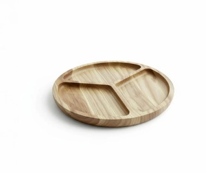 Round Wooden Divided 3 Section <b>Snack</b> <b>Tray</b> Ash Wood Serving Platter Rustic Portable Catering Charcuterie Board - Product Image 1