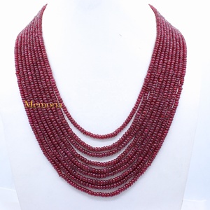 Perles de pierres précieuses en rubis rouge naturel facettées en forme de rondelle, 9 rangs, non traitées, non chauffées, pour la création de bijoux. - Product Image 3