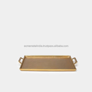 Brass <b>Dessert</b> Tray with Gold Plated Finished Rectangle Shape With Handles Perfect for Hotel Food Serving and Elegant Displays - Product Image 1