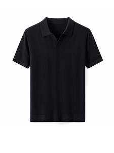 เสื้อสเวตเตอร์ขนสัตว์เนื้อดีสำหรับผู้ชาย ดูแลง่าย แขนสั้น คอปกแบบกรรไกร เสื้อสเวตเตอร์ขนสัตว์เนื้อดีบางเบา เสื้อยืดธุรกิจ สีพื้น ผ้าถัก - Product Image 1