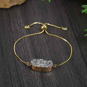 Bracelet ajustable en argent sterling 925 plaqué or 14 carats avec breloque Druzy arc-en-ciel, bracelet en pierres précieuses pour femme, cadeau de bijoux - Product Image 6