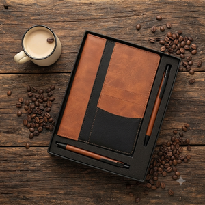 Carnet de notes A5 en cuir PU marron Aurelux, multicolore, de qualité supérieure, avec stylo, pour la planification au bureau, personnalisable avec logo, cadeau d'affaires exécutif, relié. - Product Image 6