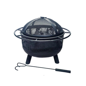 Reindeer & Christmas Tree Design Based Fire Pit <b>BBQ</b> Grill Pit Mild Steel Mesh Sparkscreen Cover Poker Suitable for Patio Garden - Product Image 4