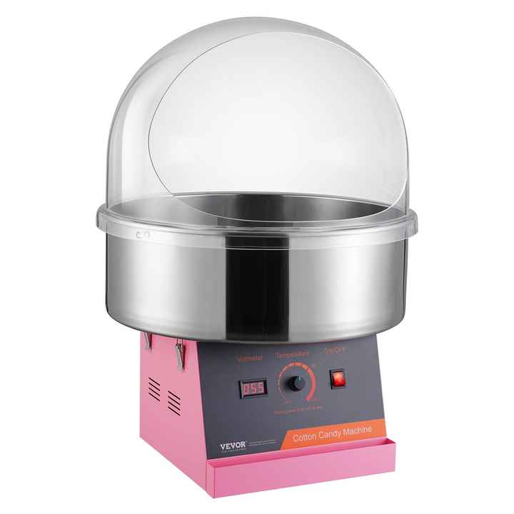 1000W Electric Commercial Cotton Candy Machine Pink Stainless Steel Bowl & Sugar Scoop for Kids Birthday & Family Party Home Use
