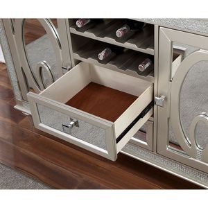 Credenza Contemporanea in Legno Massello con Dettagli in Specchio Argentato, Mobile per Sala da Pranzo - Product Image 5