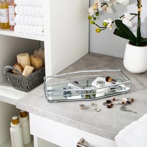Plateau de rangement rectangulaire miroir avec cadre en métal poli pour l'organisation de la salle de bain, design minimaliste, facile à nettoyer, à un seul niveau - Product Image 6