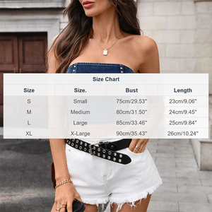 Top court en jean pour femme de qualité supérieure, sans bretelles, avec rivets décoratifs, couleur unie, débardeur décontracté, longueur courte, top en jean décontracté - Product Image 4