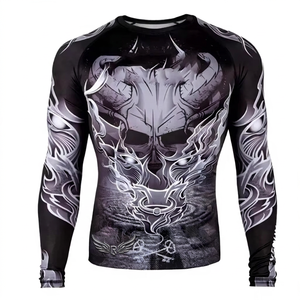 Men Long Sleeve Rash Guard Full Print <b>Skull</b> Design Quick Dry Polyester Compression Shirt for Adults - Product Image 2