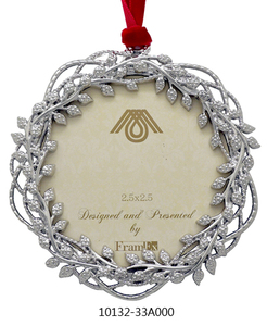 Metal <b>Christmas</b> Ornament 2.5x2.5 Inch Round Classic Style Indoor Decor Handcrafted with Leaf Design Red Ribbon - Product Image 1
