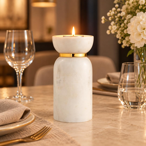 Portavelas de mármol blanco hecho a mano, creativo, para vajilla, decoración de portavelas para interiores y exteriores. - Product Image 5