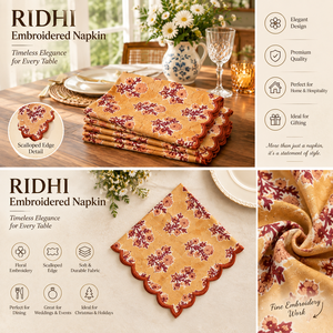 Serviette en tissu carrée brodée personnalisée RIDHI, motif floral, 100% coton, lavable, design élégant, bord festonné fait main, durable - Product Image 2