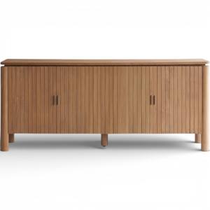 Aparador Moderno Japandi de Madera de Teca Natural, Mueble Buffet de Madera Maciza con Puertas Tambour de Listones, Almacenamiento de Lujo para Sala de Estar Estilo Rústico - Product Image 1