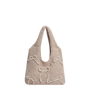 Women Tote Bag Crochet <b>Large</b> Capacity Knitted Handbag Trendy Handmade Woven Bag Fashion Pearl <b>Bow</b> Bag Clutches - Product Image 3