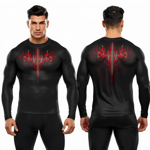 Mens Luxury <b>Flame</b> Rhinestone Compression <b>Shirt</b> Premium Long Sleeve Gym Workout Athletic Wear Wholesale - Product Image 3