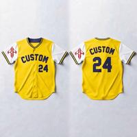 Maillot de baseball pour hommes, col en V, manches courtes, avec logo blanc, 100 % polyester, coupe classique, fermeture boutonnée