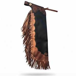 Custom Hand-Tooled Floral Leather Rodeo <b>Chaps</b> with Metallic Bronze Trim | Black & Copper Cowboy Bull <b>Riding</b> <b>Chaps</b> - Product Image 1