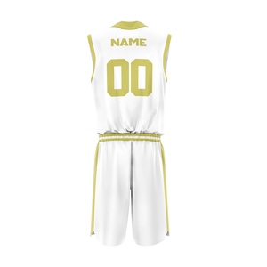 Ensemble d'uniformes de basketball blancs personnalisables, maillot sans manches à col en V imprimé bleu, short à taille élastique unisexe en polyester/coton - Product Image 4