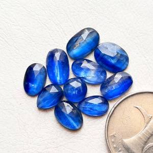พลอยไคยาไนต์สีน้ำเงินทรงโรสคัท คัดสรรพิเศษ 10 ชิ้น ชุดพลอยไคยาไนต์สีน้ำเงินธรรมชาติแบบหลังแบน สำหรับทำเครื่องประดับ DIY - Product Image 5
