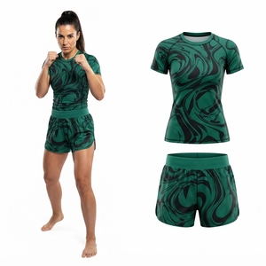 Conjunto de Entrenamiento de Boxeo MMA de Manga Corta para Mujer, Leggings con Estampado de Mármol Azul, Kit Transpirable - Product Image 4