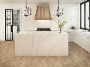 Calacatta Almond Quartz Kitchen <b>Island</b> Countertop Artificial Stone Mosaic Fireproof Modern Design Wall <b>Table</b> Top - Product Image 2