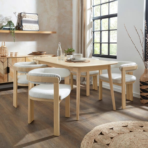 Fauteuil minimaliste en bois de frêne avec dossier incurvé et tissu texturé - Product Image 6