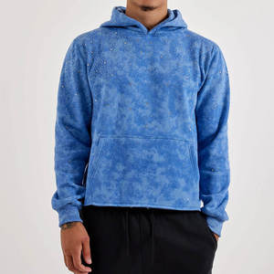Custom Rhinestone Hoodie Men’s <b>Oversized</b> Pullover <b>Vintage</b> Washed Crystal Studded Streetwear <b>Sweatshirt</b> - Product Image 1