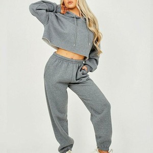 Conjunto Deportivo Gris con Capucha para Mujer, Manga Larga, Color Sólido, Corte Holgado, Pantalones Deportivos Casuales con Bolsillos Laterales, Ropa de Otoño, Cómoda - Product Image 3