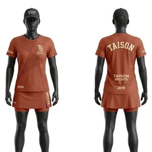 Uniforme de tennis pour femme en polyester et élasthanne respirant, 160 GSM, de qualité supérieure, avec design géométrique en panneaux teal, impression par sublimation, logo personnalisé - Product Image 3