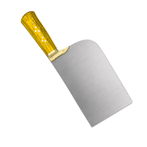 Couteau à viande robuste en acier inoxydable argenté avec manche jaune et anse dorée – Hachoir de boucher pour cuisine - Product Image 5