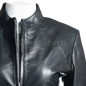 Women Premium Leather <b>Zipper</b> Jacket Stylish Short Slim Fit Biker Coat Trendy Winter Outerwear for Ladies Fashion - Product Image 3