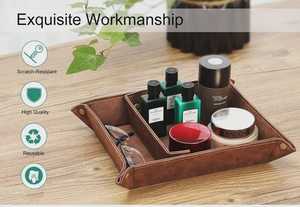 Practical Genuine Leather Tray Folding Metal Snap Valet <b>Coin</b> Key Holder Custom Real Cowhide Leather Tray GLTY-0022 - Product Image 4
