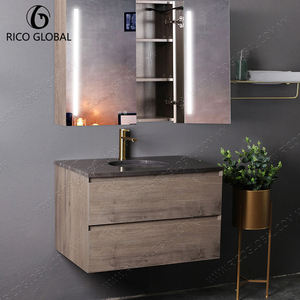 RICO GLOBAL <b>Wall</b> Mounted Bathroom Vanity With Led <b>Mirror</b> Ceramic Basin Light Wood Finish 48 In Contemporary Design - Product Image 2