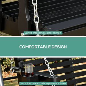 Panca a Dondolo Moderna da 46 Pollici per 2 Persone, Nera, con Portabicchieri, Capacità 200 kg, in Rattan Impermeabile, per Giardino, Patio, Portico e Spazi Esterni - Product Image 5