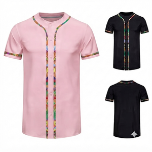 เสื้อเบสบอลผู้ใหญ่แบบยูนิเซ็กซ์ คอวี แขนสั้น ผ้าตาข่าย ติดกระดุม ระบายอากาศได้ดี เหมาะสำหรับฤดูร้อน ผลิตจากโพลีเอสเตอร์ 100% ลายมัดย้อม  รับสกรีนโลโก้ด้านหน้า/ด้านหลัง - Product Image 1
