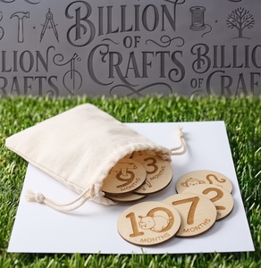 14 cartes de développement de bébé en bois avec sac de rangement, marqueurs de croissance mensuels gravés avec des animaux pour la photographie de nouveau-nés - Product Image 1