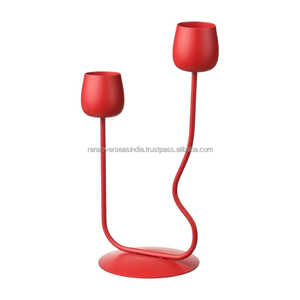 Modern Red Metal Handmade Eco-Friendly Double Candle Stand Table Centerpiece Home Decor Wedding Dining Room <b>Ornament</b> - Product Image 1