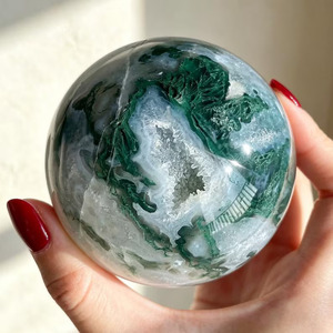 Esfera de Ágata Musgosa Pulida, Globo de Cristal Natural, Artículo Coleccionable de Arte, Decoración Feng Shui - Product Image 1