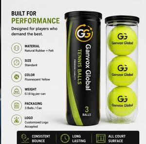 Pelotas de Tenis Ganvox Global, Paquete de 3 en Cilindro, Duraderas, Alto Rebote, de Goma, para Práctica y Entrenamiento en Todas las Canchas - Product Image 4
