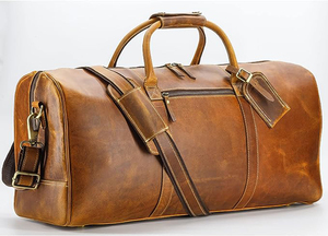 Unisex Premium Genuine <b>Leather</b> Brown Cabin Size <b>Duffle</b> Travel <b>Bag</b> Latest Outdoor Sport Large Luxury Fashionable Modern - Product Image 3