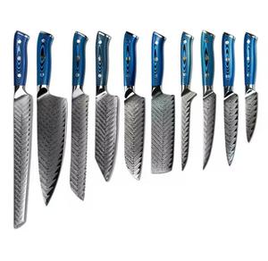 Ensemble de 10 couteaux en acier Damas, 96 couches, manche personnalisé, couteaux de chef tranchants, lame polie en acier Damas, ambidextres - Product Image 1